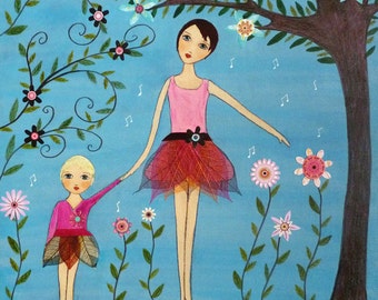 Mother Daughter Painting, Motherhood Art, Mother and Child, Whimsical Folk Art