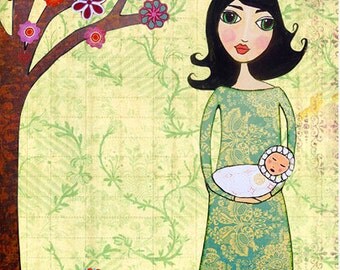 Mother and Baby Painting Art Print Block,The New Baby