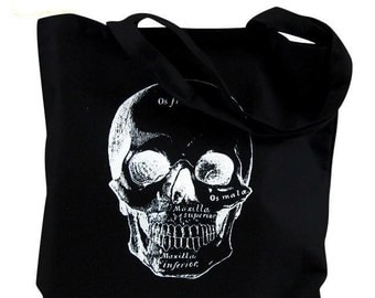 Skull Tote Bag - Anatomical Skull Illustration on a Black Bag