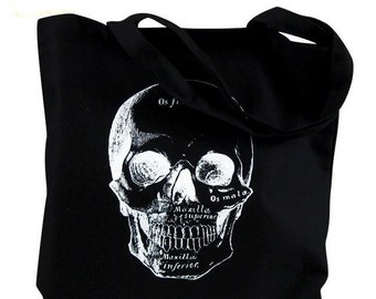 Skull Tote Bag - Anatomical Skull Illustration on a Black Bag