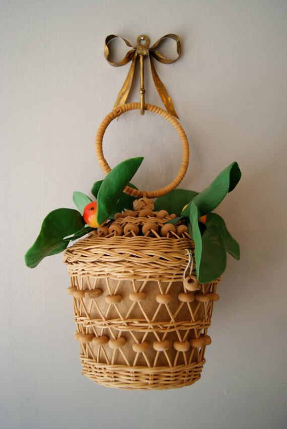 Vintage 50s Basket Purse with Faux Fruit and Leaves by