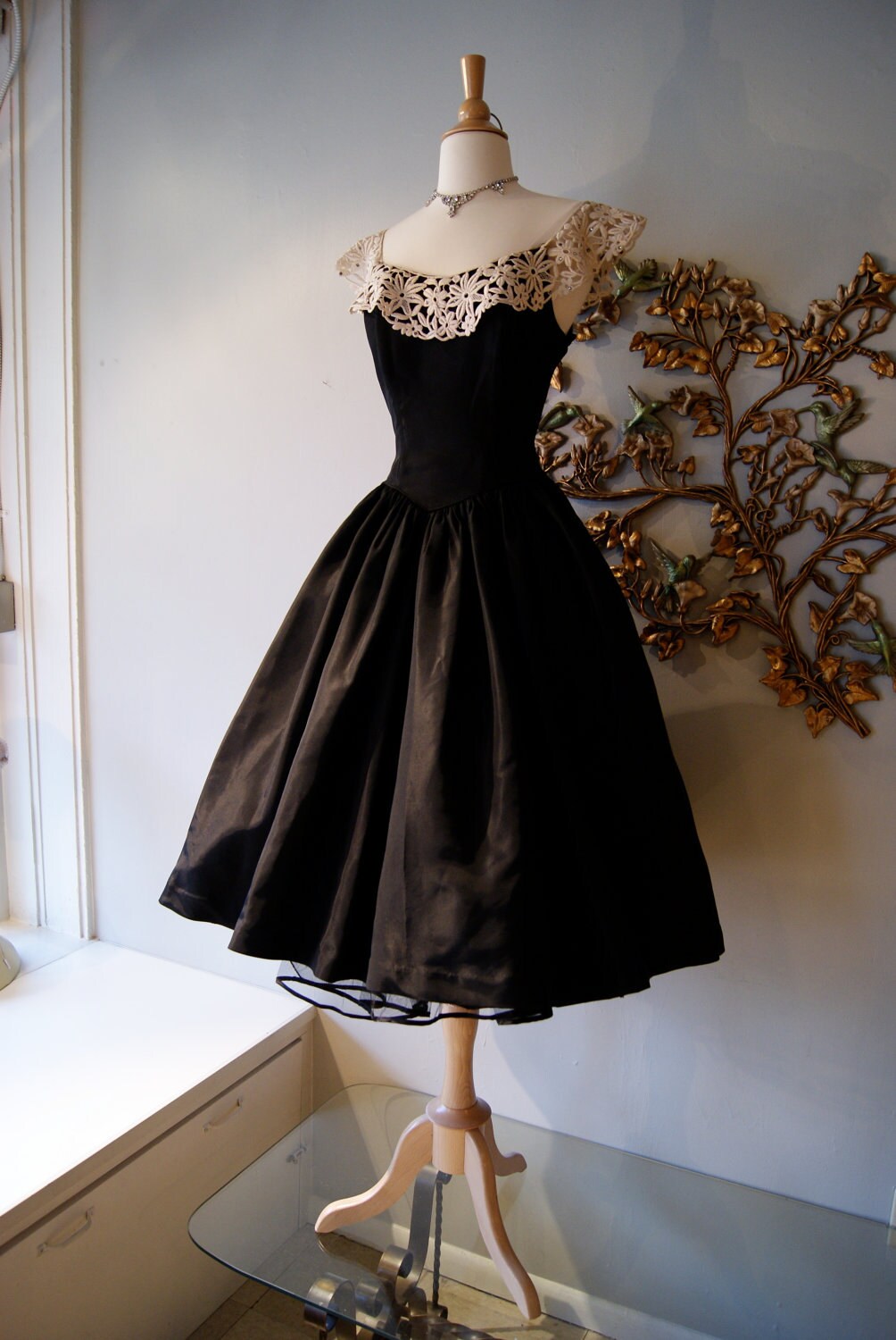  50s  Dress 50s  Party Dress  Vintage 1950s  Black Taffeta