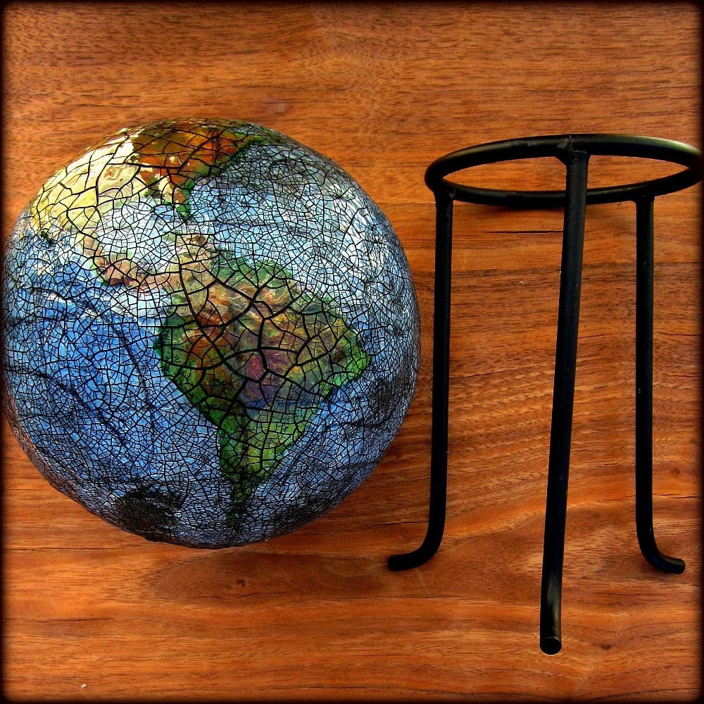 Paper Mache Globe Abstract Earth Sculpture and Recycled Art