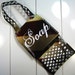 Travel Soap Bag in candystripe dark red and gold with ornate decal