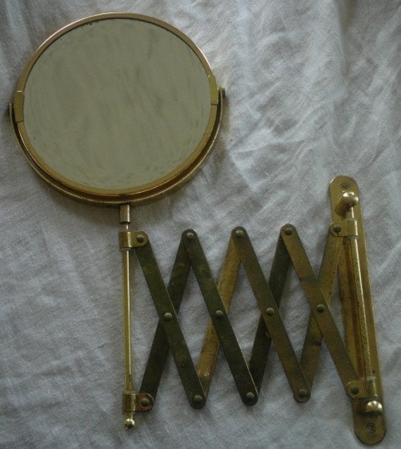 Vintage Brass Makeup Mirror WallMounted on Extendable