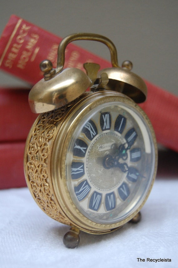 Vintage Brass Blessing Alarm Clock West Germany Filigree