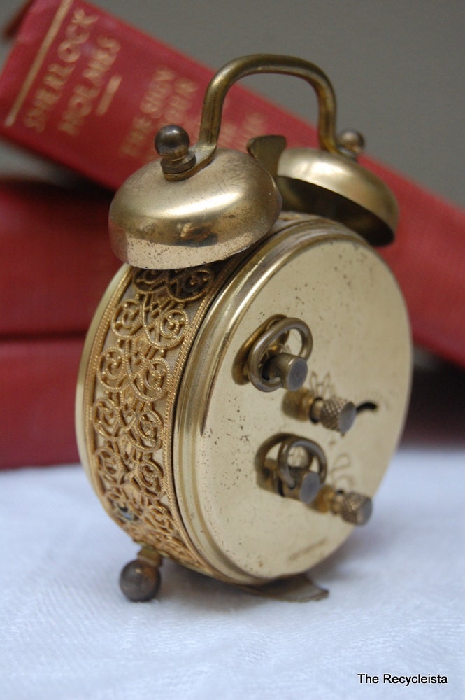 Vintage Brass Blessing Alarm Clock West Germany Filigree