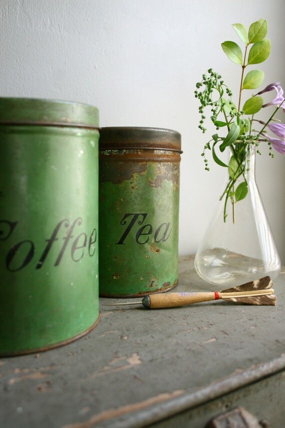 antique coffee and tea cans.