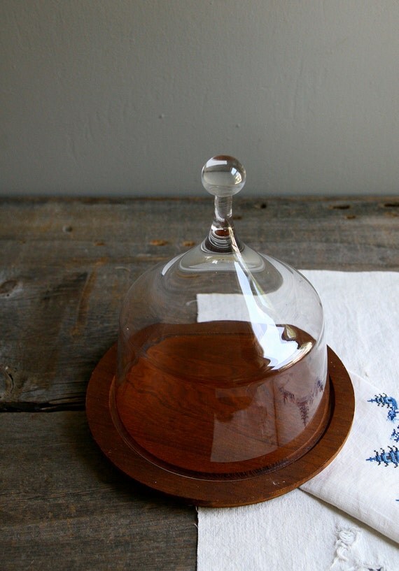 glass dome cloche with wood base