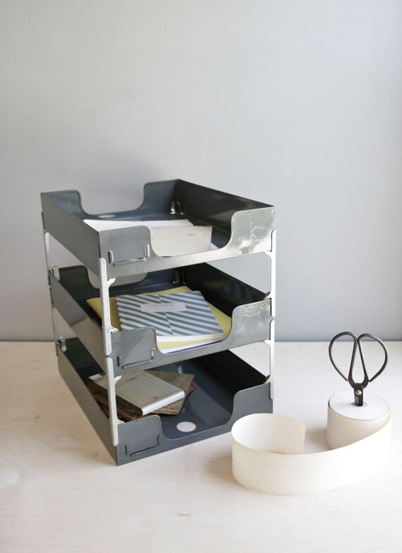 mid century industrial office file / desk inbox