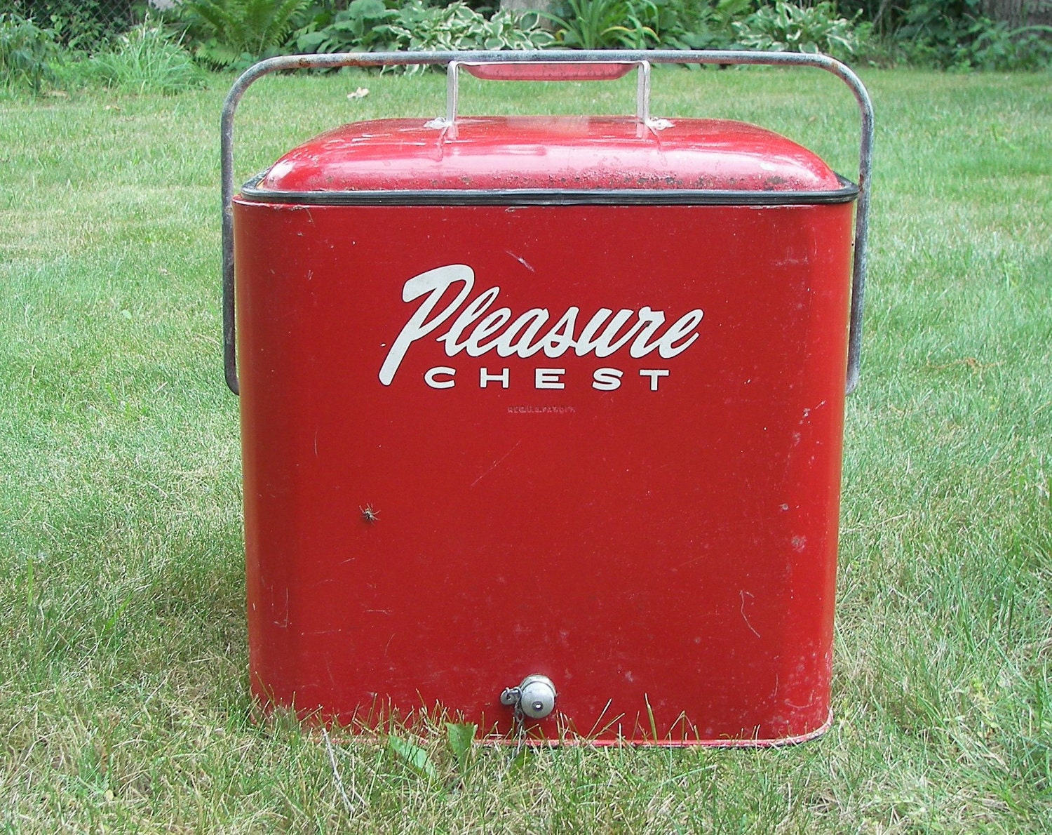 Vintage Red Metal Ice Chest Pleasure Chest