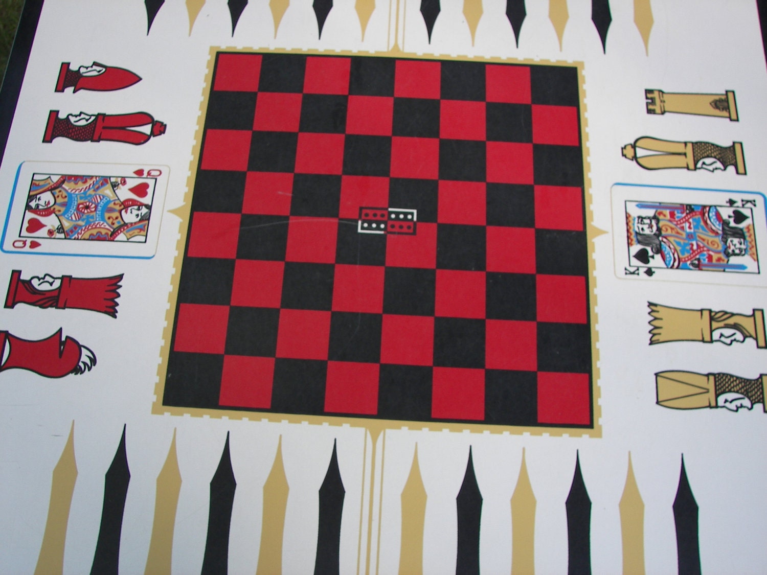 Vintage Folding Game Table Checkers Chess Backgammon Cards