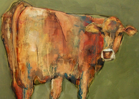 COW FARM FOLK Aceo Folk Art Giclee print from my original