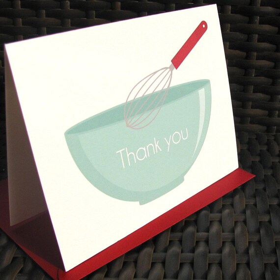 Thank you card baking party note card retro thank you card