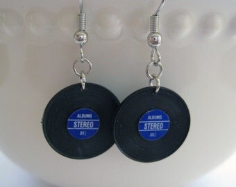 Miniature Vinyl Record Earrings - Music Earrings, 1980s, Album Jewelry, Record Jewelry, Music Jewelry