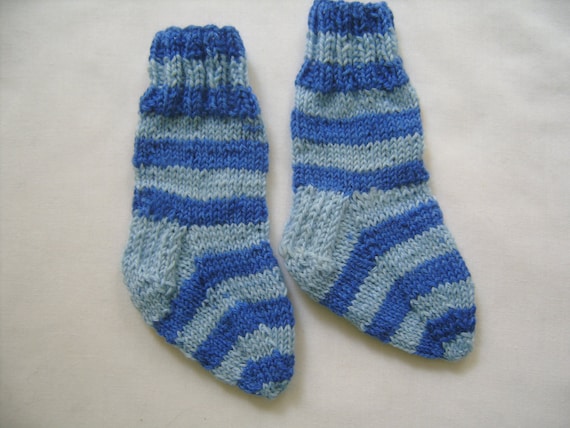 Baby Blue Striped Socks Size 4 7 months Made by SpruceCottageKnits