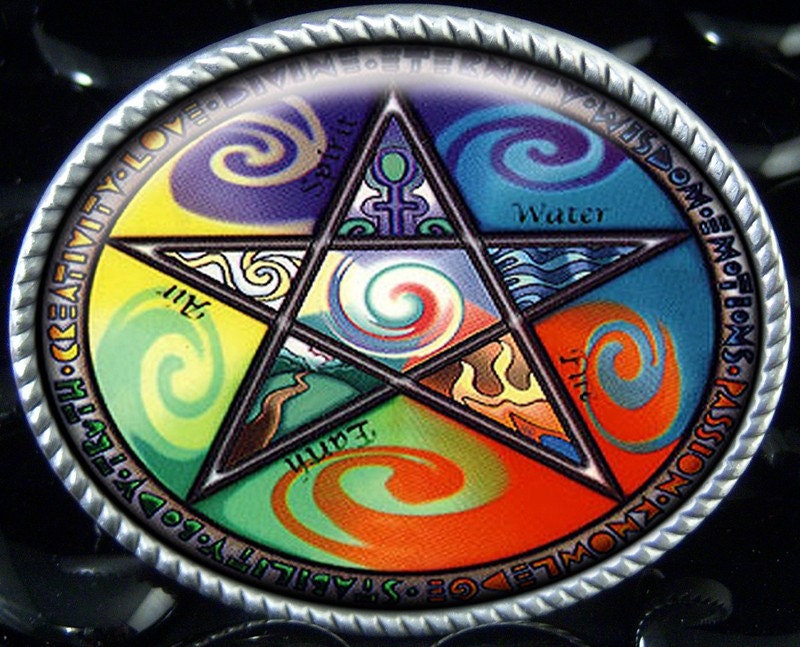 Wiccan 5 Elements Pentacle Handmade Belt Buckle By Kasketkustoms