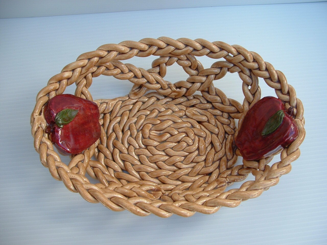 Ceramic Apple Bowl with holes braided pottery fruit bowl bread