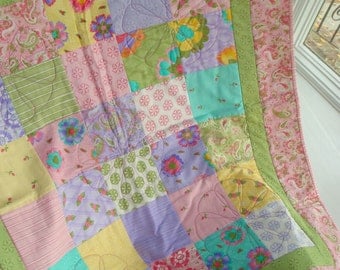 Sweet Baby Jane Handmade Lap Quilt - Pinks, Greens, Lavender, Aqua and Yellow