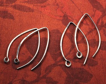Long Sterling Silver Hammered Ear Wires Handmade: 2 pair