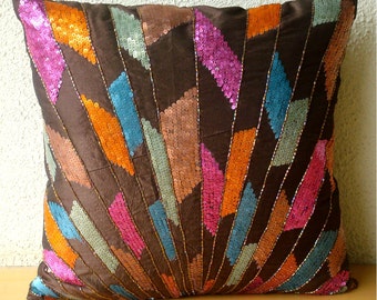 Splash Of Color- Euro Sham Covers - 26x26 Inches Silk Euro Sham Cover Embroidered with Different Sequins & Beads