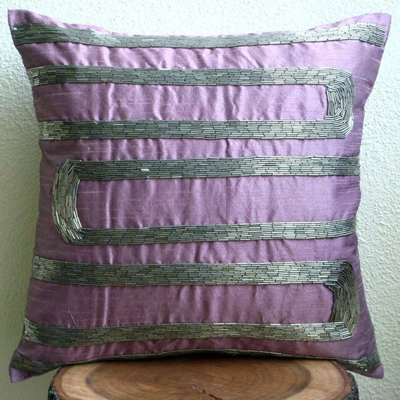 Luxury Purple Decorative Pillow Cover Abstract Beaded