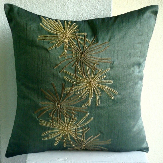 Green Foliage Euro Sham Covers 26x26 Silk Euro Sham Cover