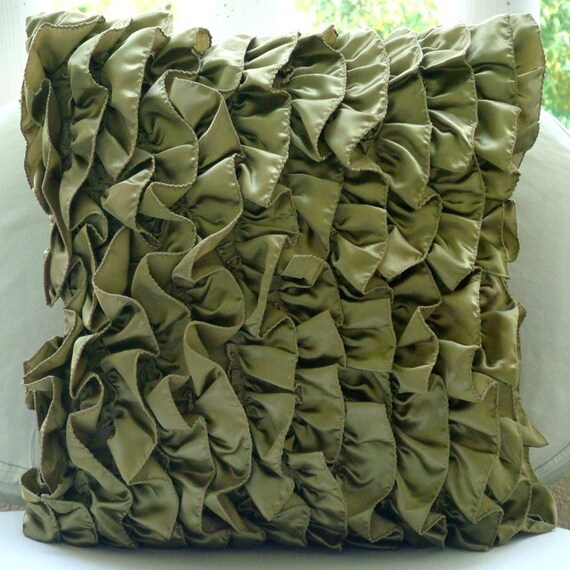 Olive Green Decorative Pillow Cover Square Vintage Style