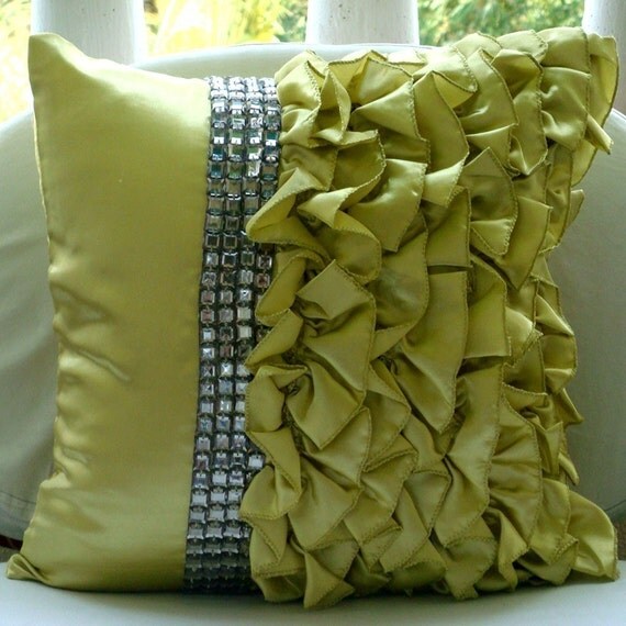 Lime Green Pillow Cases Square Vintage Style Ruffles With