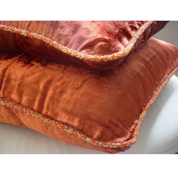 Rust Shimmer Pillow Sham Covers 24x24 Inches Velvet Pillow