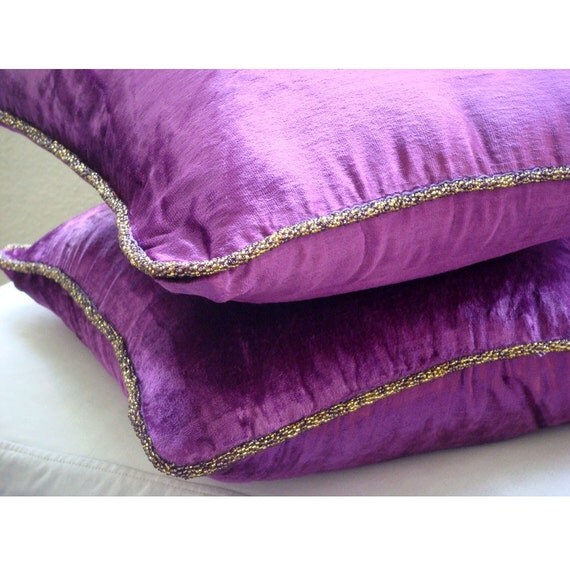 Purple Shimmer Euro Sham Covers 26x26 Velvet Euro Sham