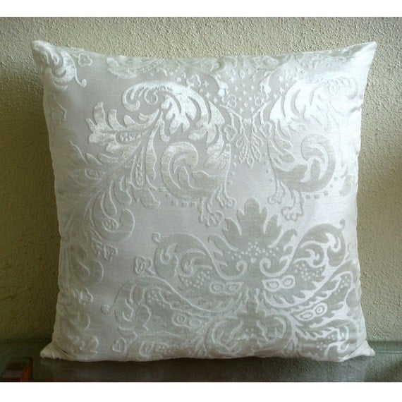 Ivory Damask Throw Pillow Covers 16x16 Inches by TheHomeCentric