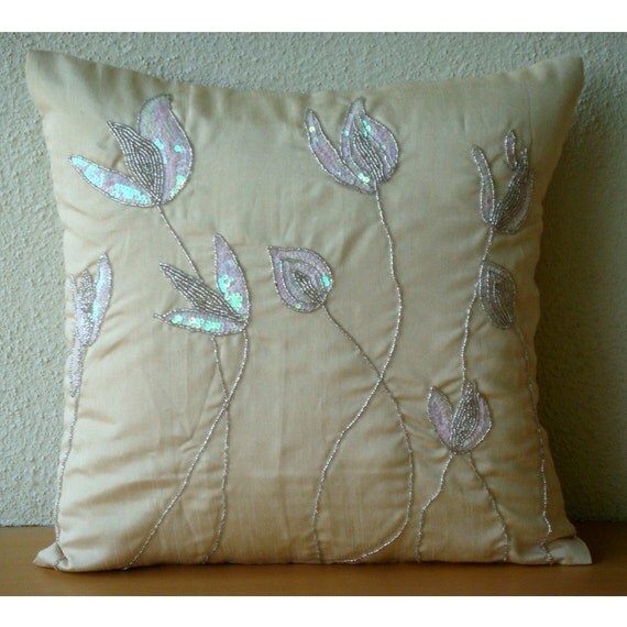 Cream Pillows Cover 16x16 Silk Throw Pillows