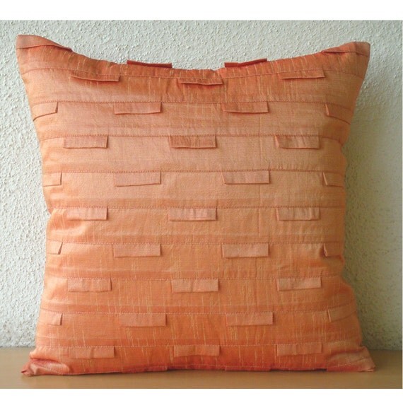 Handmade Pintucks Textured Pillow Covers Orange Pillow Cases