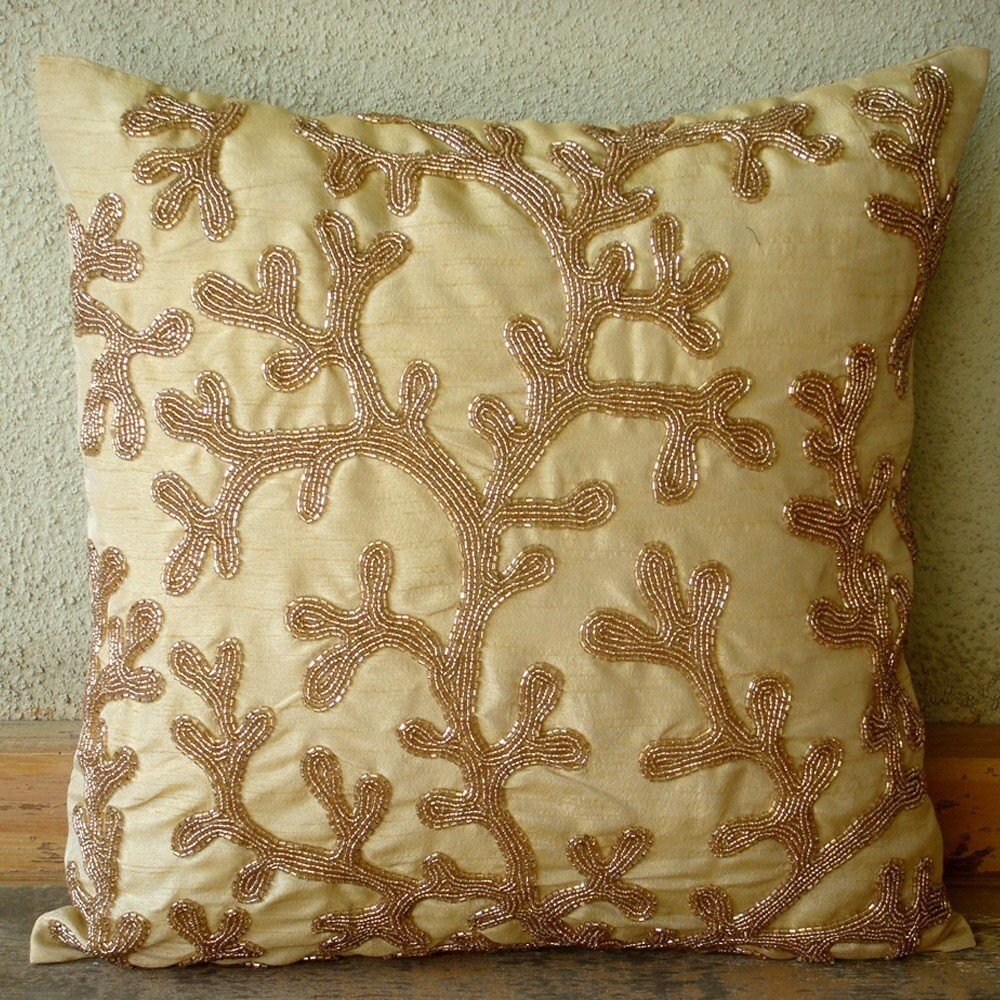 Coral Shine Throw Pillow Covers 20x20 Inches Silk Pillow
