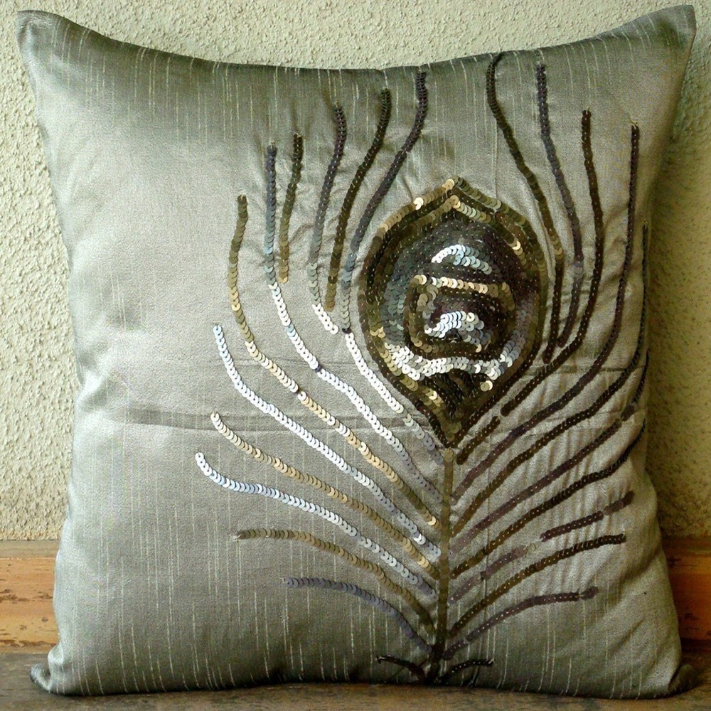 Peacock Throw Pillow Covers 18x18 Inches Silk Pillow Cover