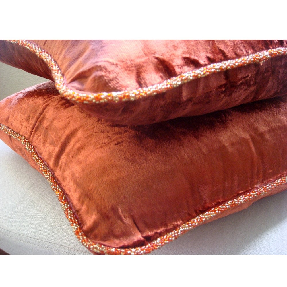 Rust Shimmer Euro Sham Covers 26x26 Inches Velvet Euro