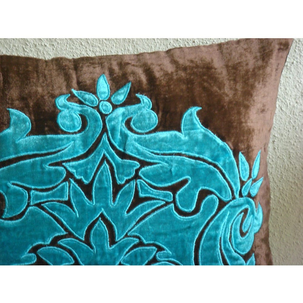 Designer Brown Pillow Cases Damask Applique Pillows Cover