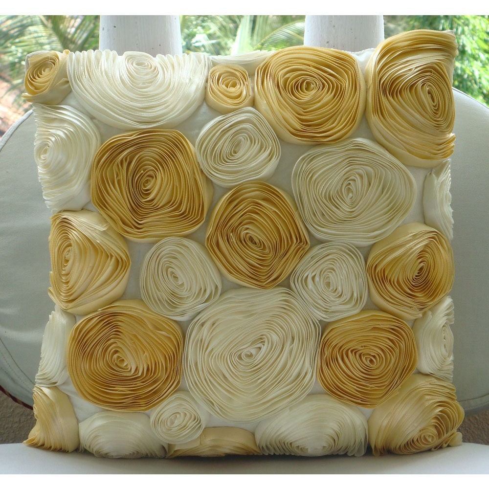 Gold N Ivory Blooms Pillow Sham Covers 24x24 Inches with