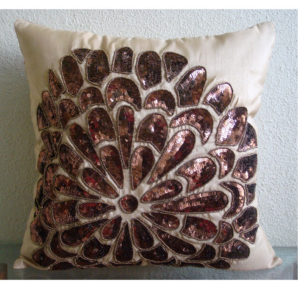 Designer Beige Pillow Cases 16x16 Silk Throw