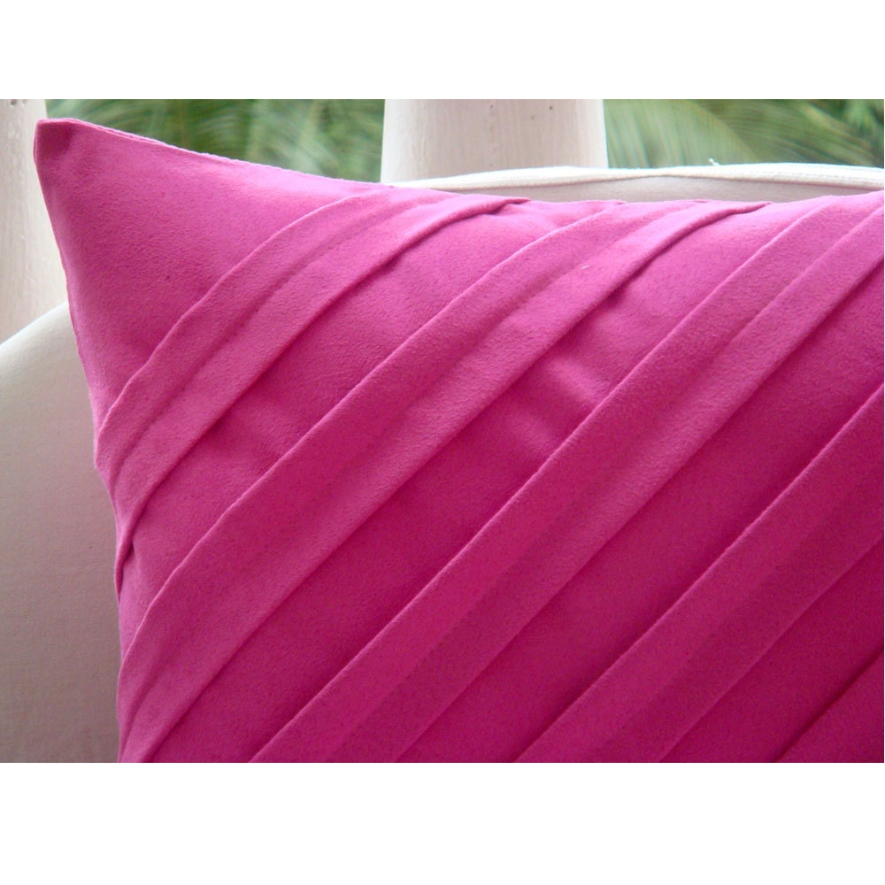 Fuchsia Pink Pillows Cover Square Textured Pintucks Solid