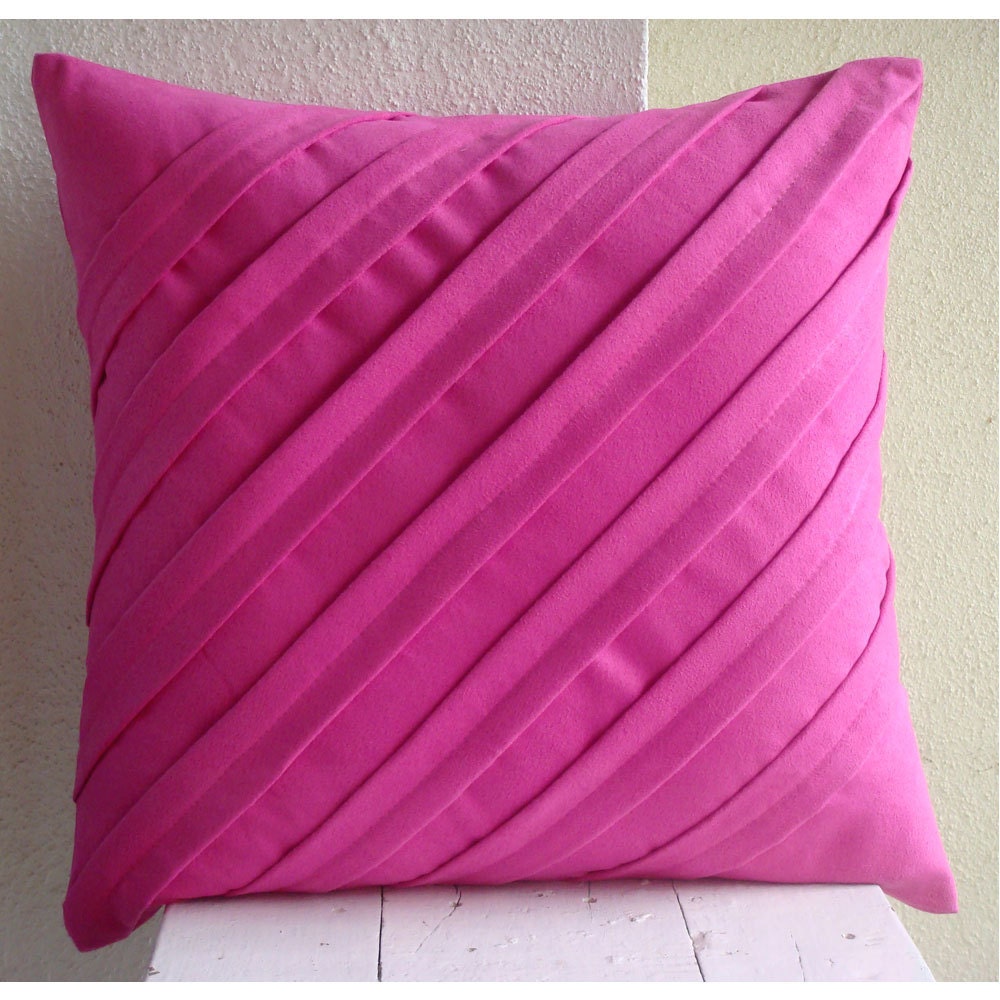 Fuchsia Pink Pillows Cover Square Textured Pintucks Solid