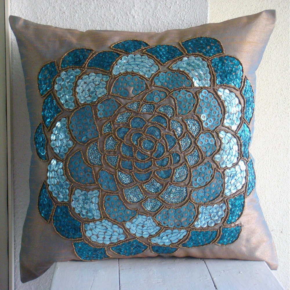 Designer 3D Sequins Flower Medallion Floral Theme Pillows