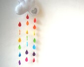 Rainbow Raindrops Cloud Mobile - A Funky Felt Wall Decoration from Clara Luna. Baby Shower. New Baby Gift. Nursery Decor