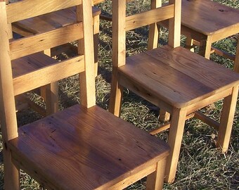 Reclaimed Antique Wormy Chestnut Rustic Dining Chairs