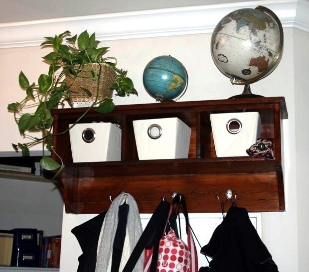 Reclaimed Oak Coat Rack Cubby Shelf for Entryway