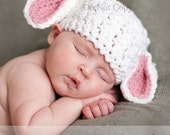 Baby Lamb hat with pink or blue ears in three sizes