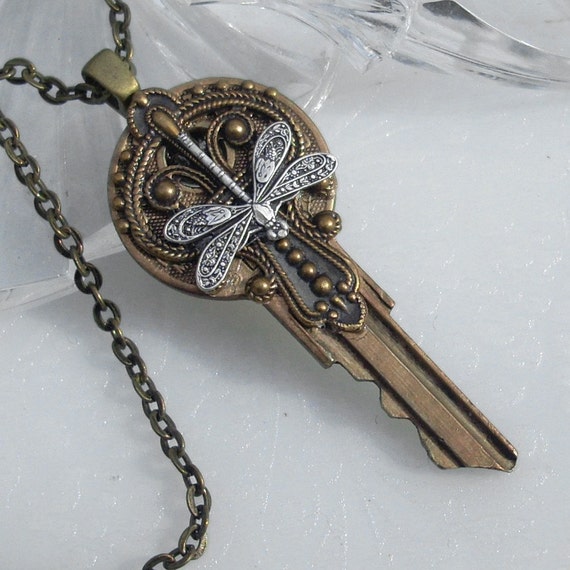 Victorian Silver Dragonfly - Key Pendant