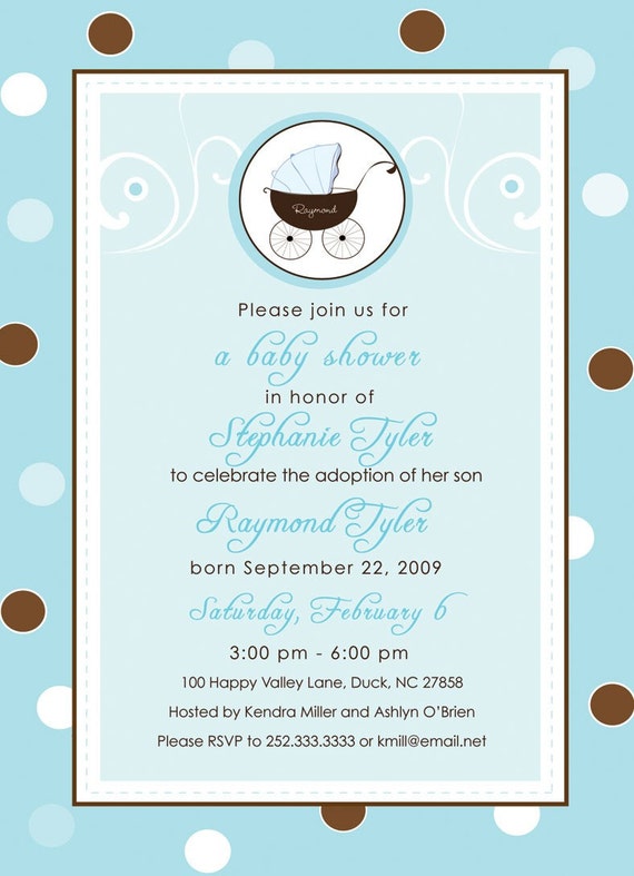 Blue and Brown Baby Shower\/Adoption Shower Invitation