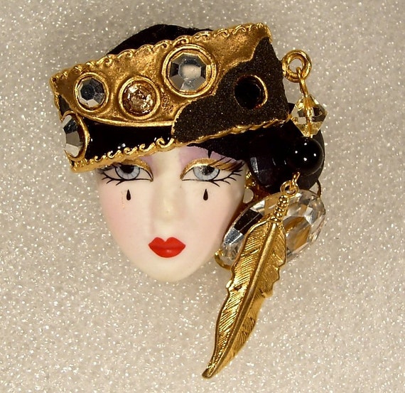 Lady Face Pin Brooch Woman Head Porcelain Look By Lindainred